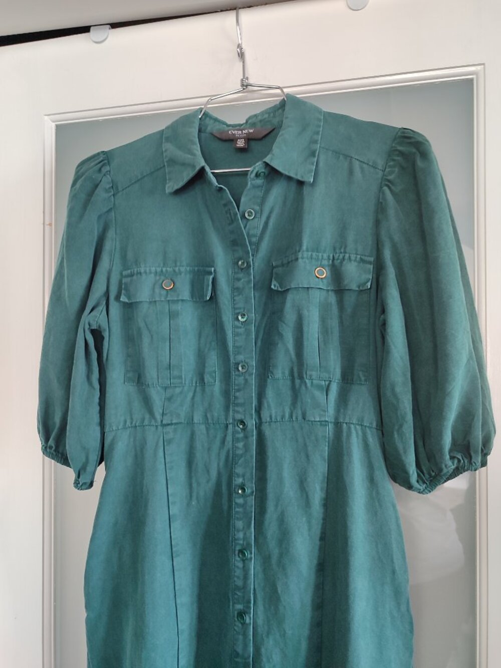 Ever New washed effect Lyocell Utility Maxi Shirt Dress Green US 2 Petite - Picture 4 of 11